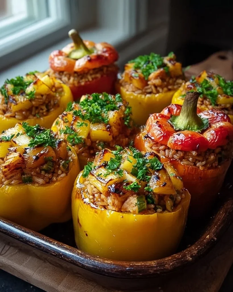 Delicious teriyaki pineapple chicken and rice stuffed peppers