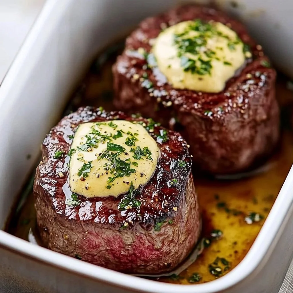 Air fryer filet mignon cooked to perfection, showcasing its juicy and tender texture.