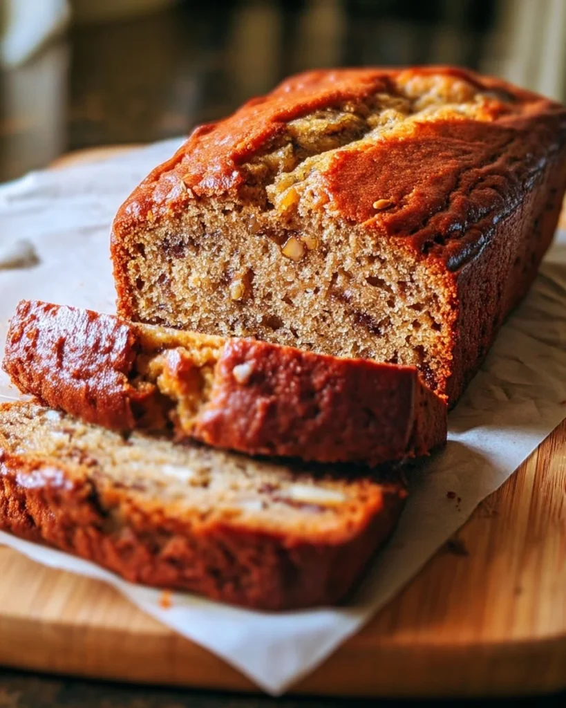 Delicious homemade banana bread with nuts and chocolate chips