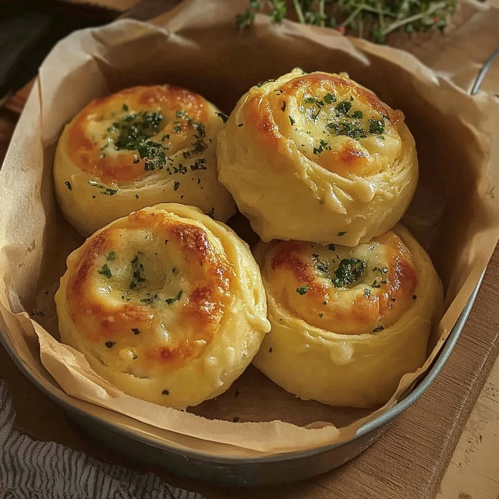 Buttery cheese garlic rolls freshly baked and served warm