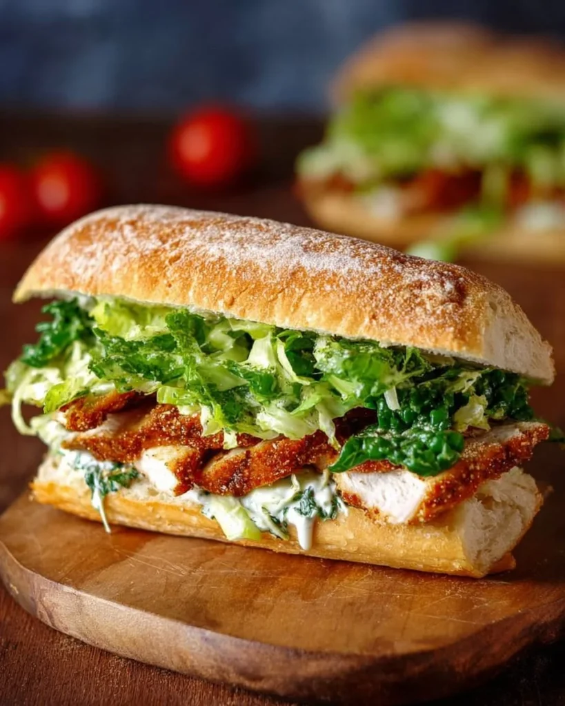 Delicious Chicken Caesar Sandwich with grilled chicken and fresh ingredients