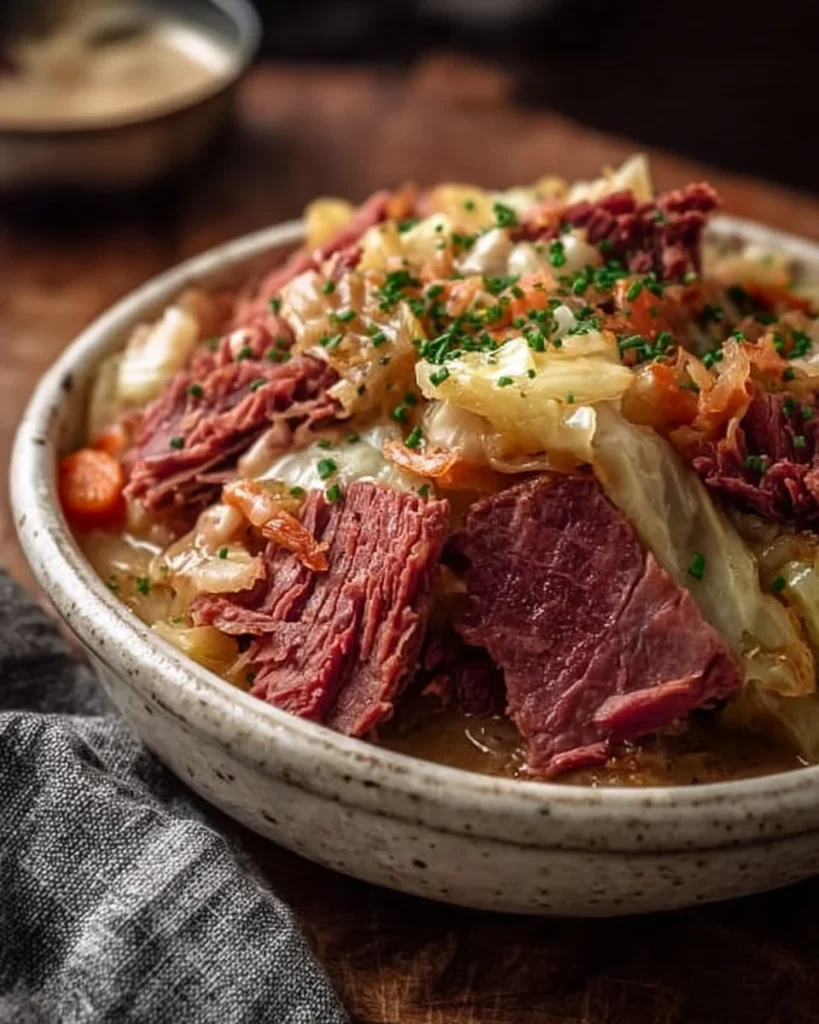 Creamy keto corned beef and cabbage dish served on a plate