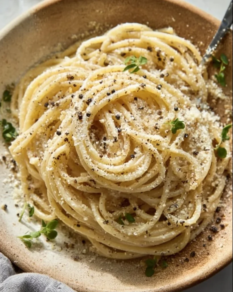 A delicious plate of Pasta with Cheese and Pepper, inspired by Giada De Laurentiis.