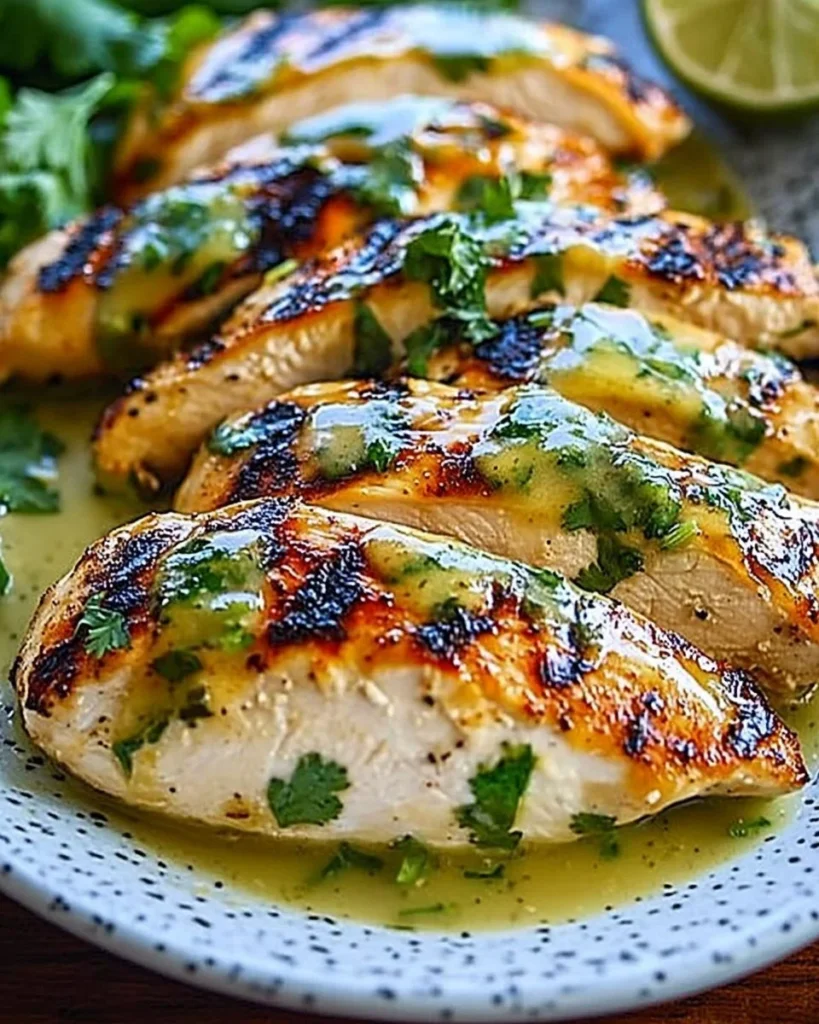 Grilled Salsa Verde Chicken topped with Pepper Jack cheese on a plate