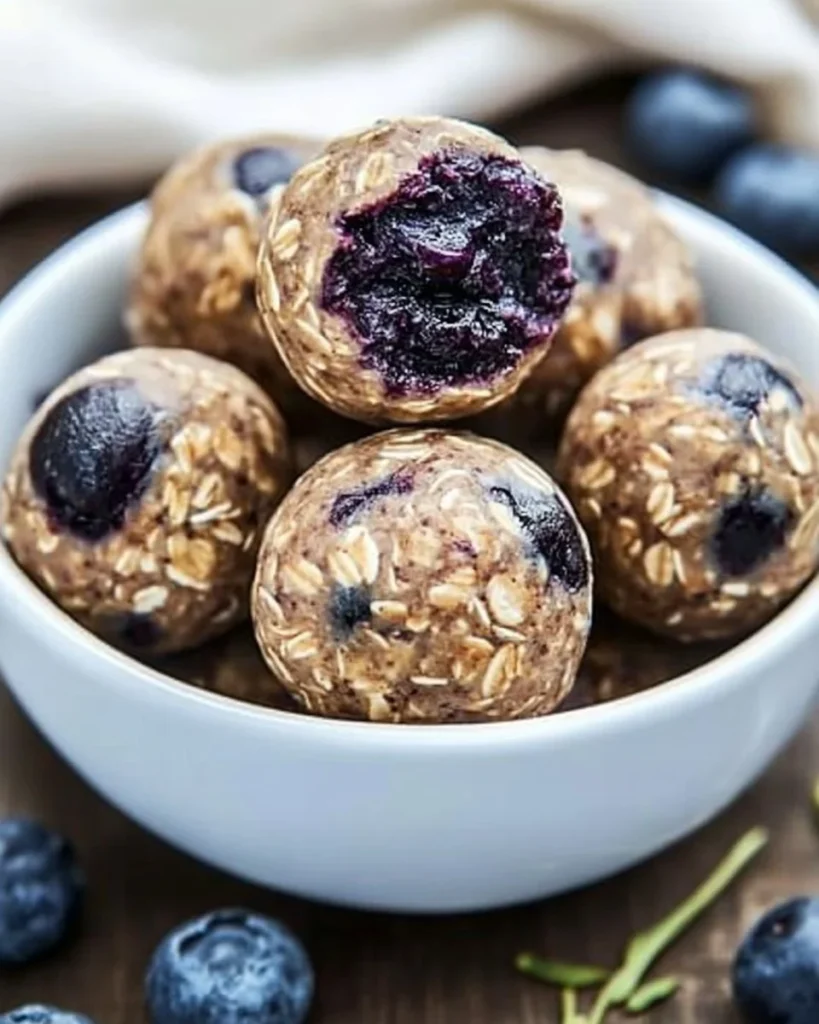 Healthy blueberry muffin protein balls recipe with nutritious ingredients