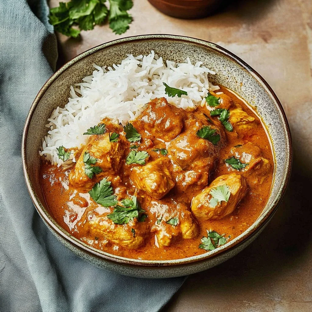 Delicious Indian Chicken Curry served in a bowl, showcasing vibrant spices and flavors.
