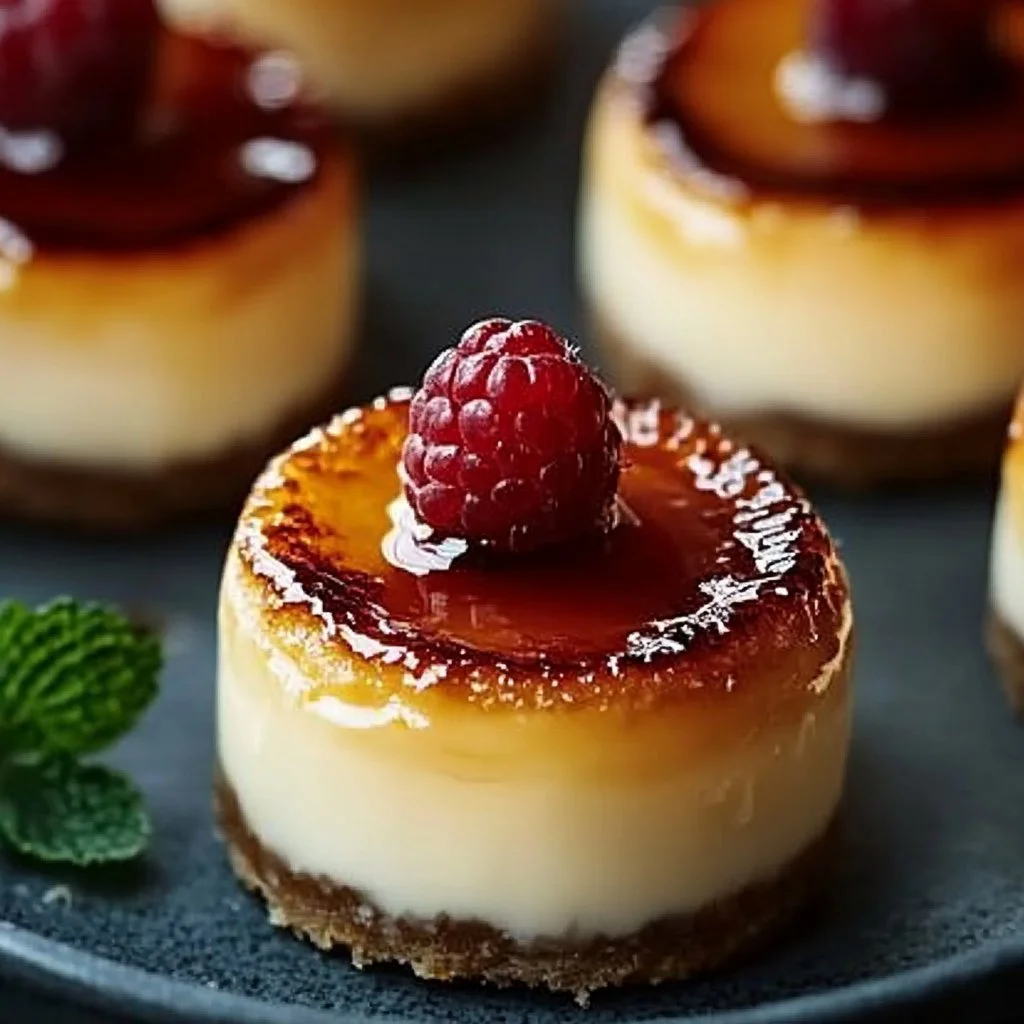 Mini Crème Brûlée Cheesecakes with caramelized sugar topping