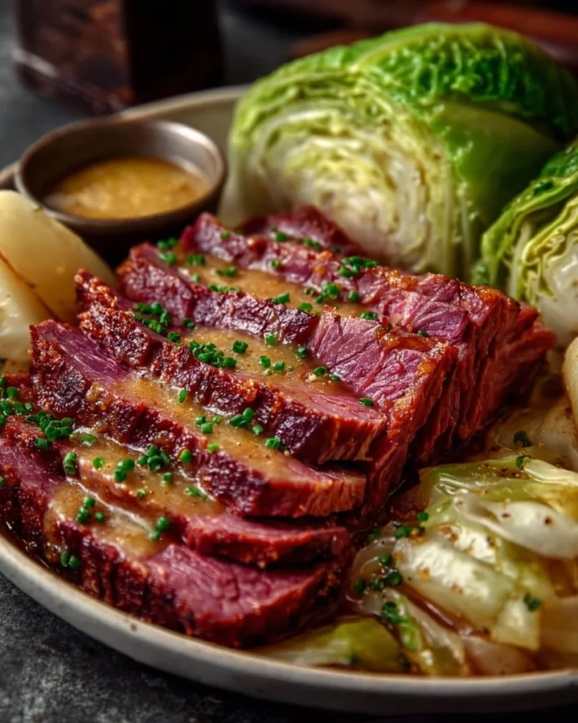 Slow Cooker Corned Beef and Cabbage with Honey Mustard Glaze dish