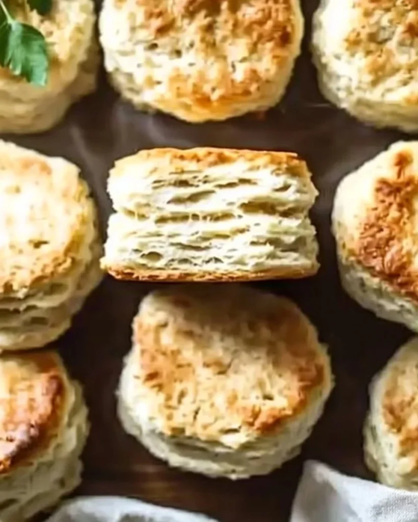 Fluffy sourdough discard biscuits baked to perfection, served on a rustic plate.
