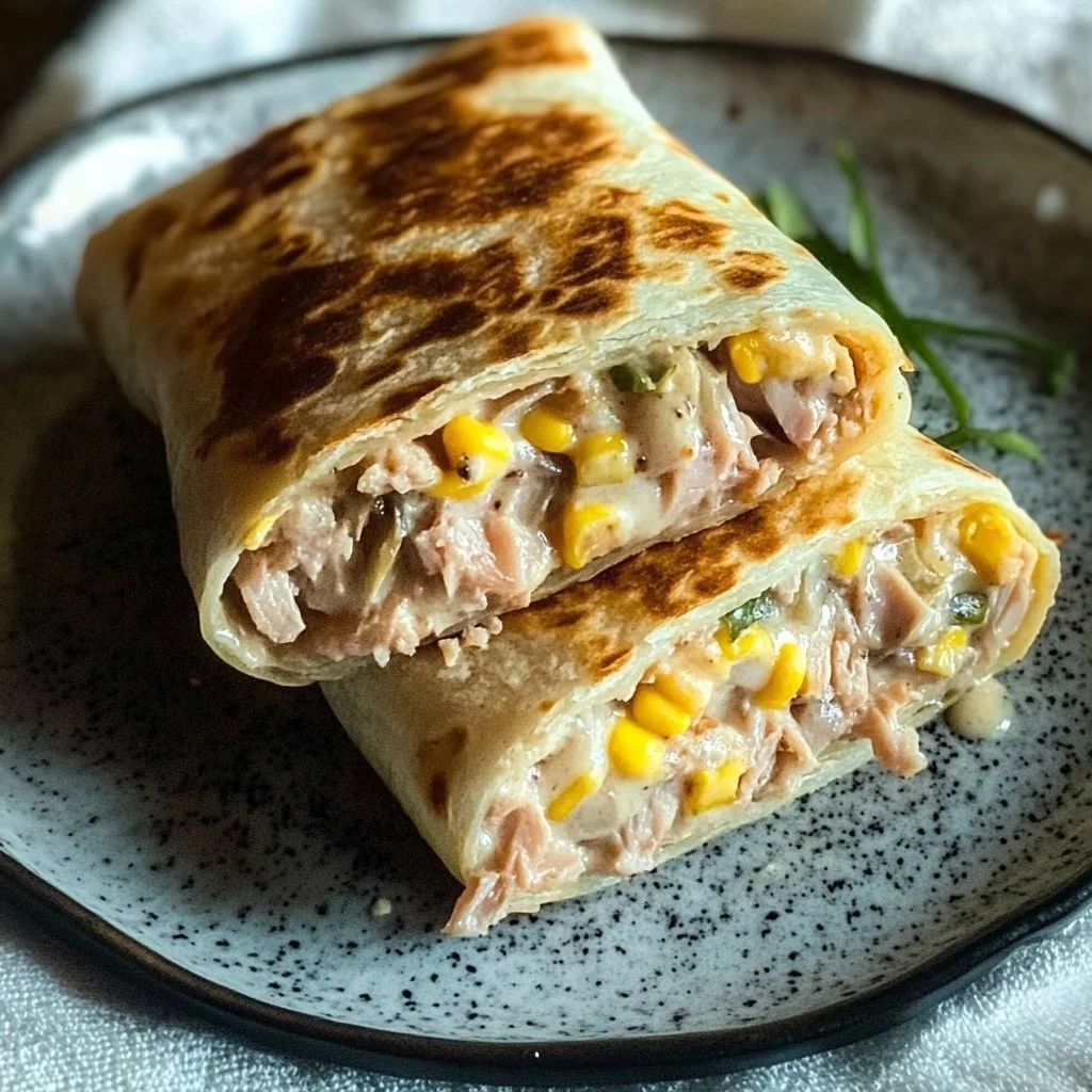 Tasty tuna melt wrap with melted cheese and fresh ingredients