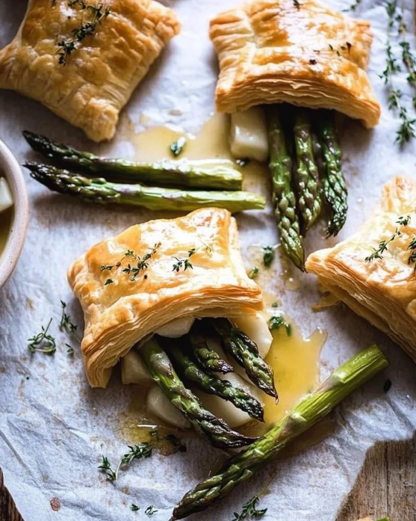 Asparagus and Brie Puff Pastry appetizer with flaky crust