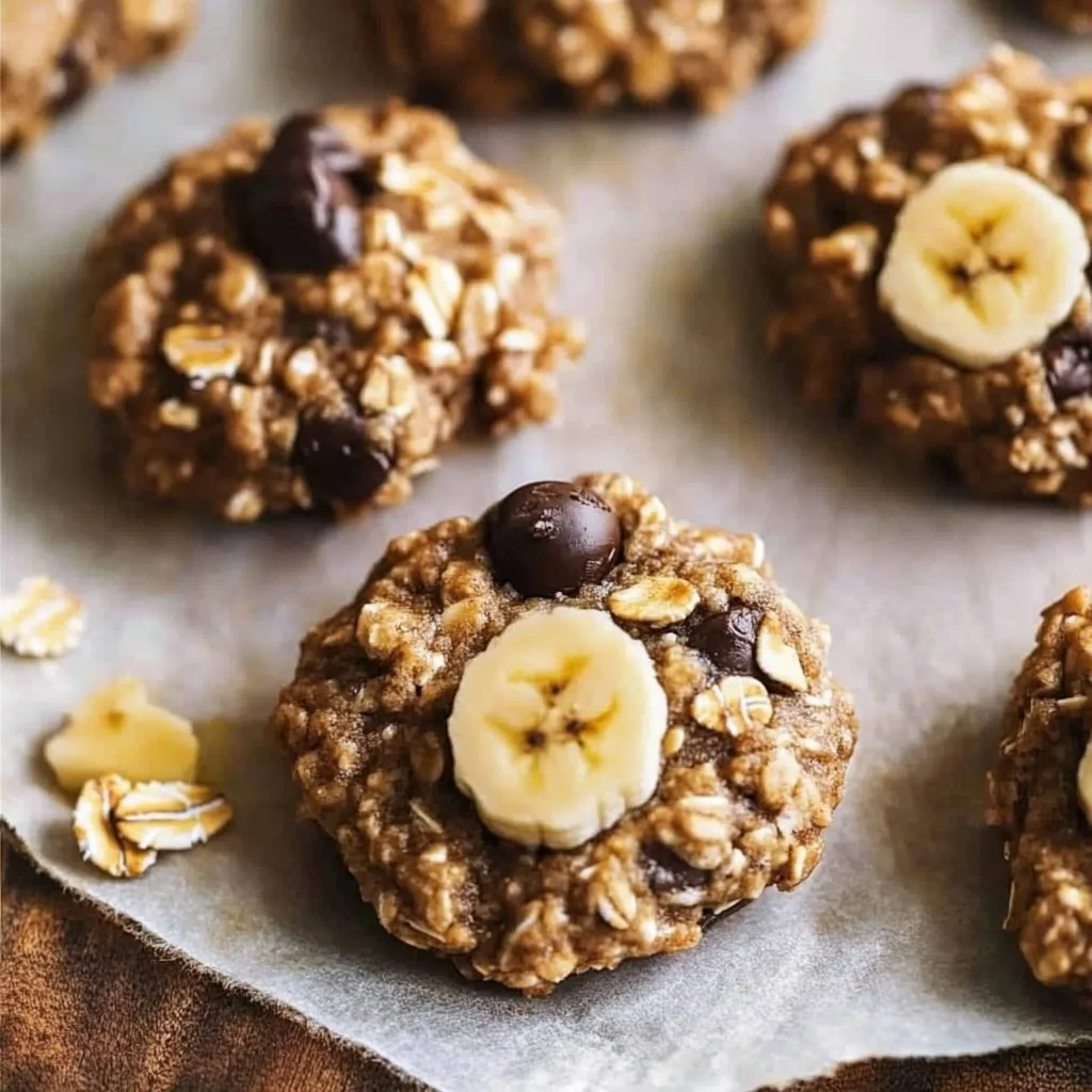 Delicious healthy banana oatmeal cookies on a wooden table