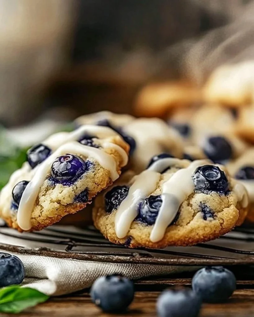 Blueberry muffin cookies with a golden-brown crust and fresh blueberries