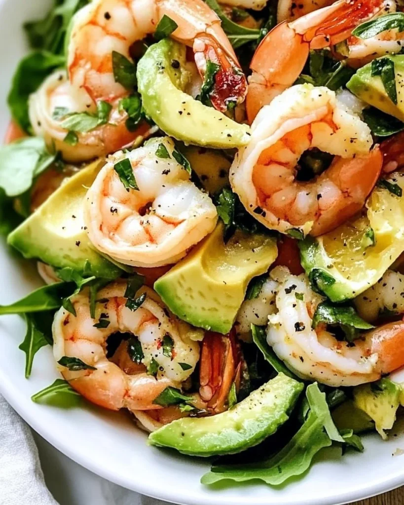 Delicious Citrus Shrimp Salad with Avocado served in a bowl