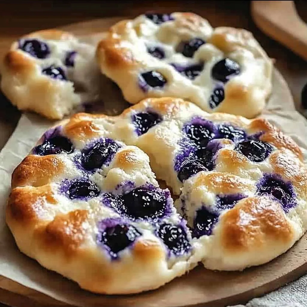 Cottage Cheese Blueberry Cloud Bread topped with fresh blueberries and herbs