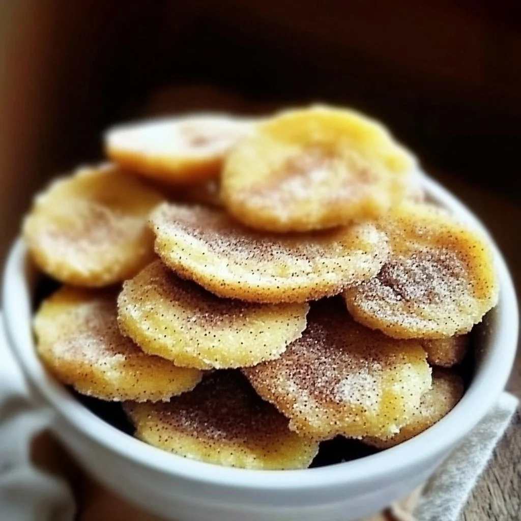 Delicious plate of crispy cinnamon snack, perfect for any time treat.