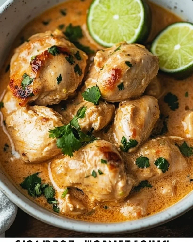 Crockpot Coconut Lime Chicken with vibrant green lime and coconut ingredients