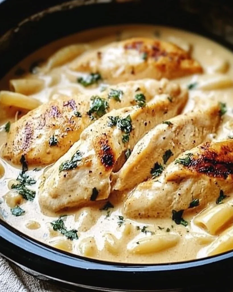 Delicious Crockpot Olive Garden Chicken recipe ready to serve.