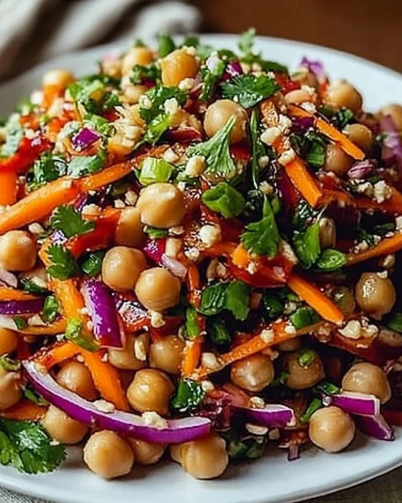Colorful Crunchy Thai Chickpea Salad with fresh vegetables and dressing