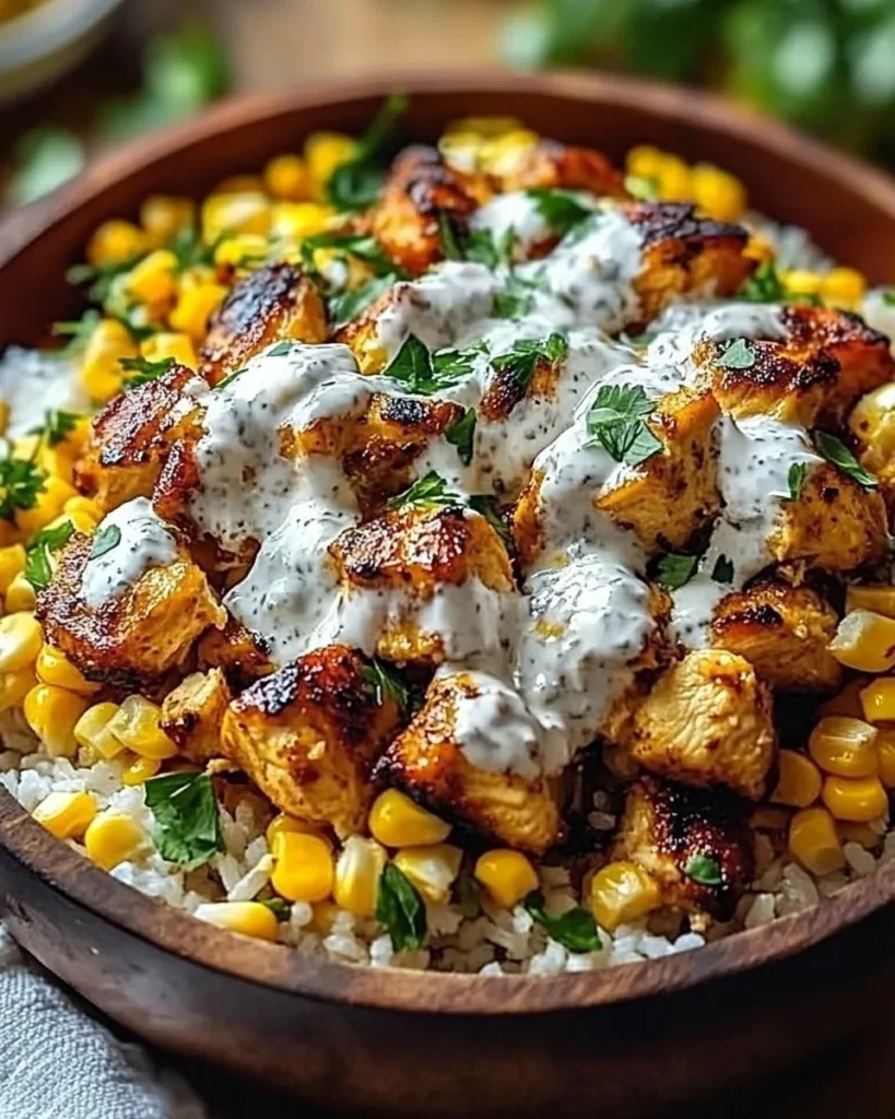 Delicious street corn chicken bowl with vibrant ingredients