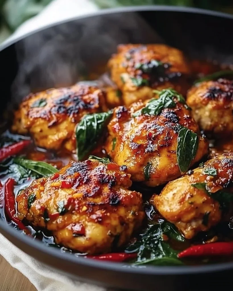 Flavorful Coconut Basil Chicken cooked with fresh basil and coconut milk