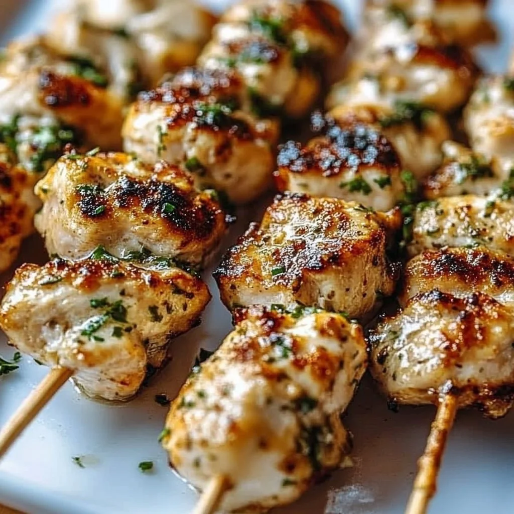 Delicious Garlic Parmesan Chicken Skewers ready for grilling