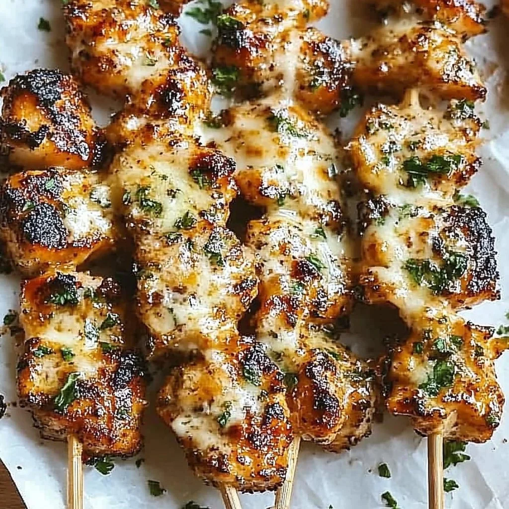 Delicious Garlic Parmesan Skewers ready to serve as a tasty appetizer