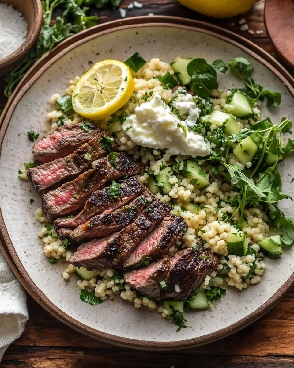 Grilled Skirt Steak with Lemon Herb Couscous Salad