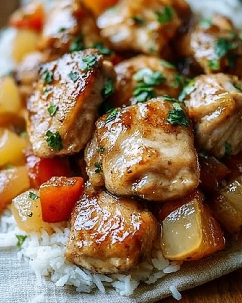 Delicious Hawaiian Chicken Thighs marinated and grilled to perfection.