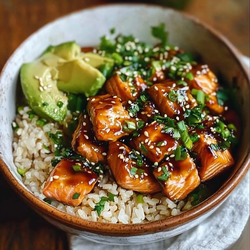 Honey glazed salmon rice bowls for a quick and healthy weeknight dinner