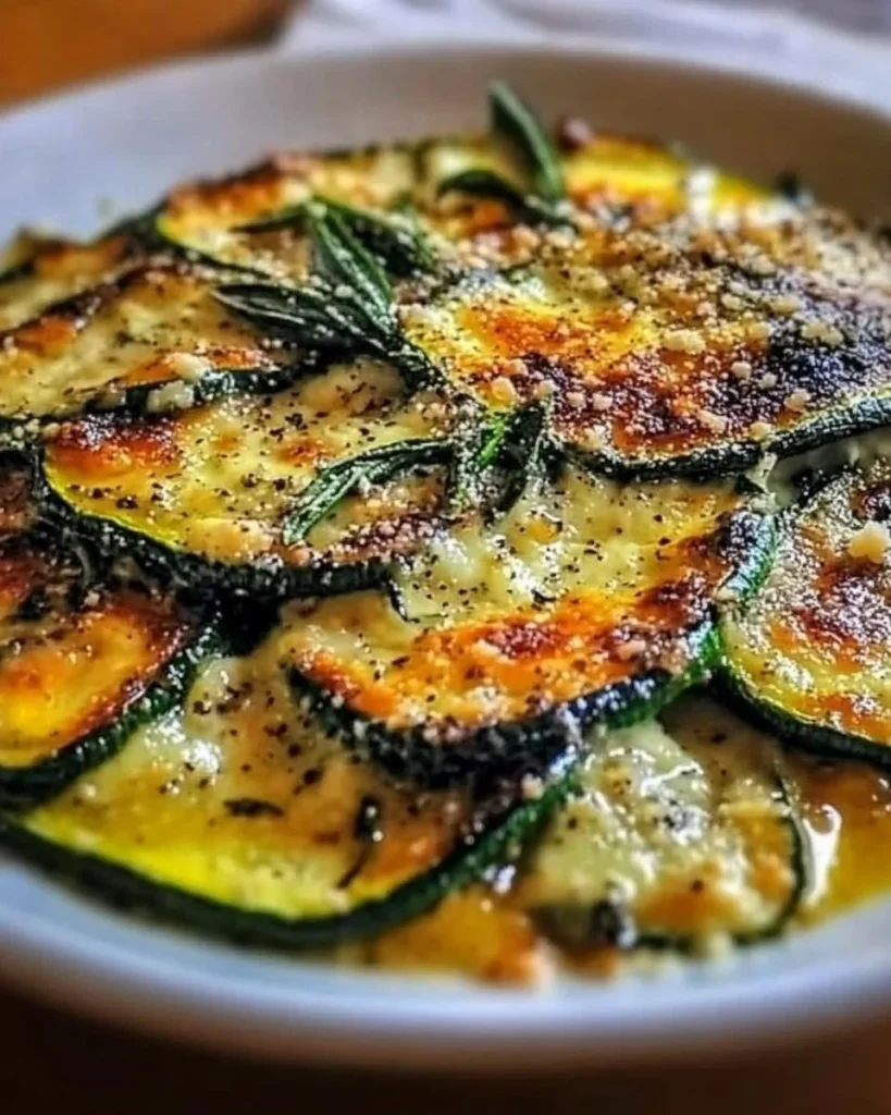 Homemade Italian Zucchini Scarpaccia served on a plate with herbs.