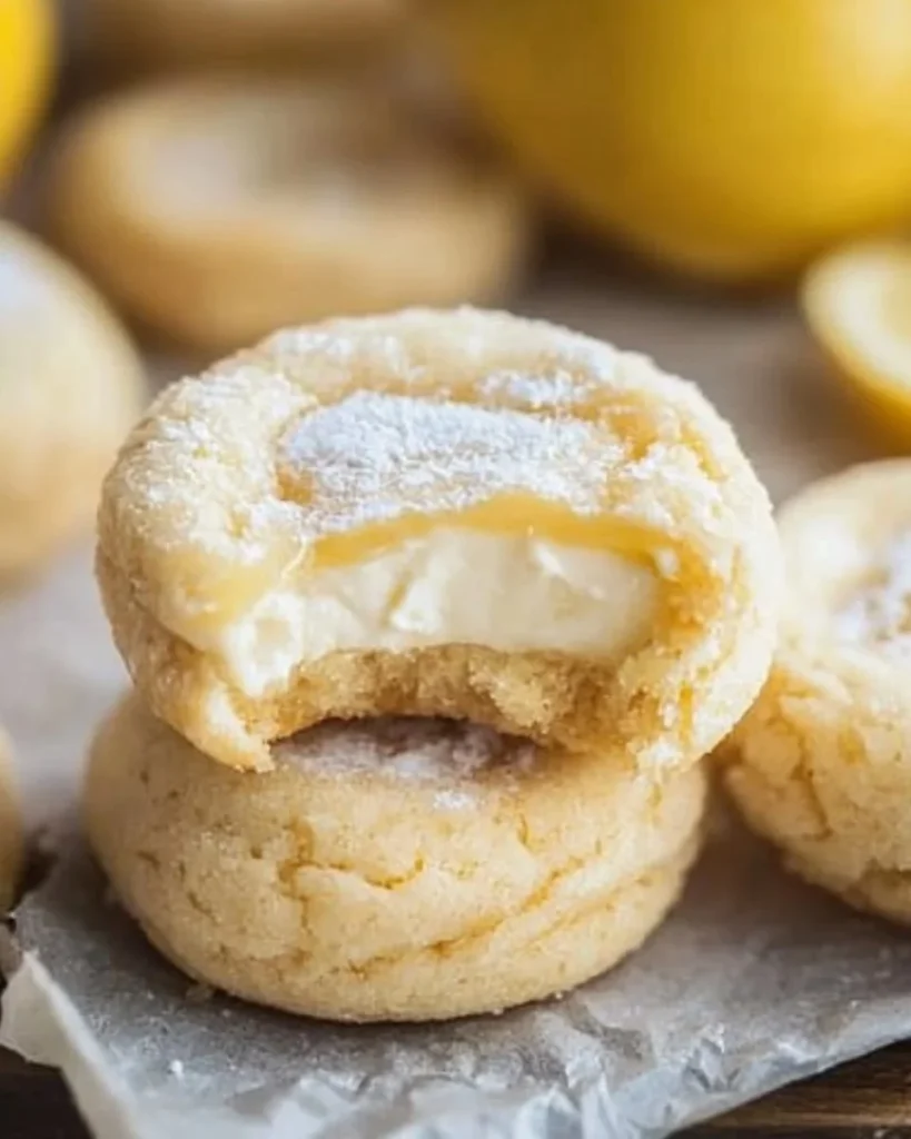 Lemon Cheesecake Cookies on a plate with a lemon slice garnish