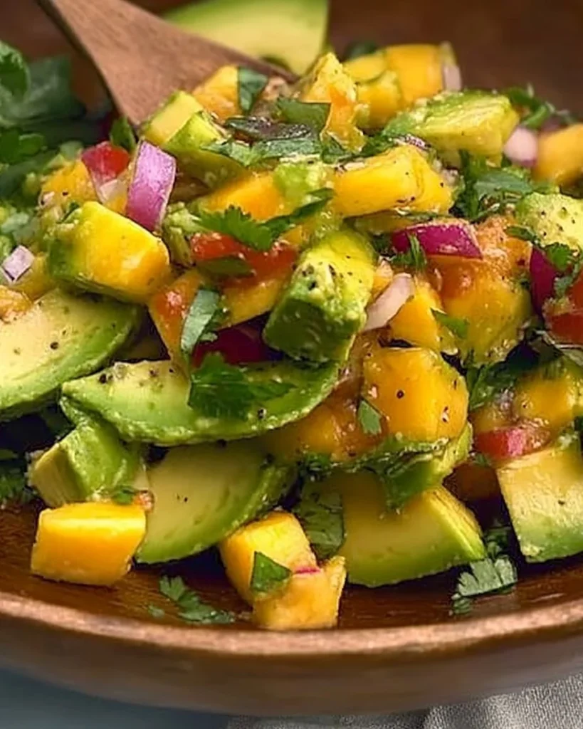 Fresh Mango Avocado Salad with colorful ingredients and dressing