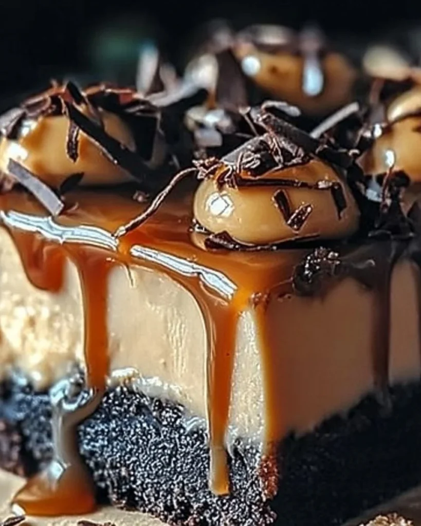 Rich Milky Way caramel cheesecake brownies with swirls of creamy caramel