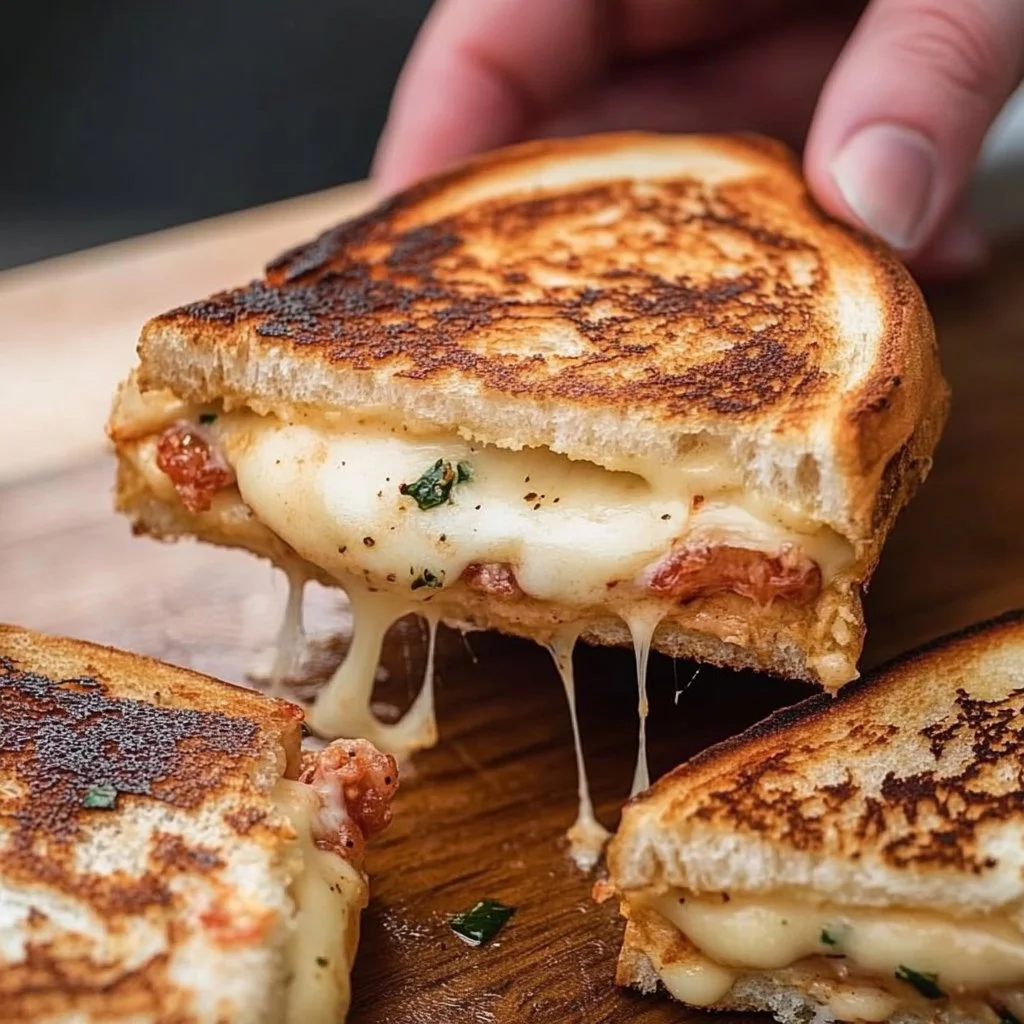 Mini Grilled Cheese Sliders on a plate with melted cheese