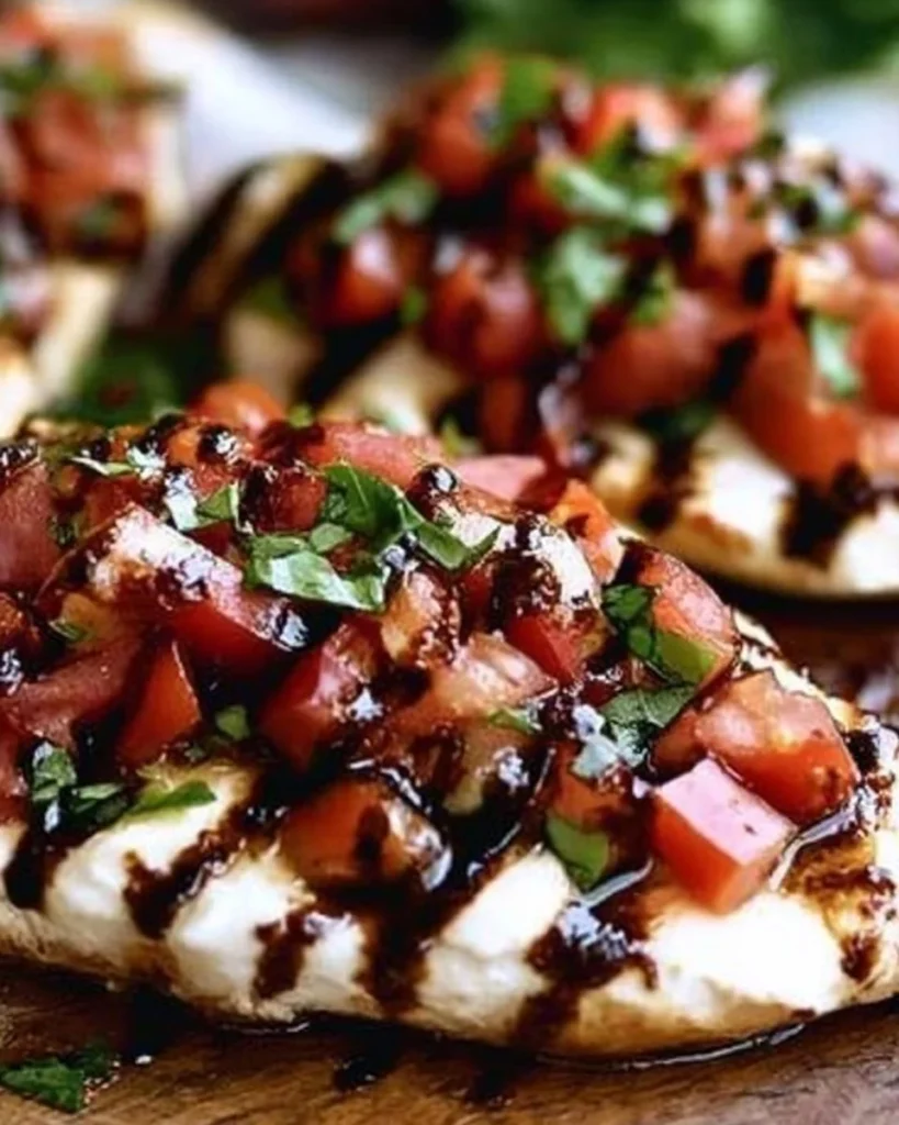 Delicious Mozzarella Bruschetta Chicken topped with fresh ingredients.