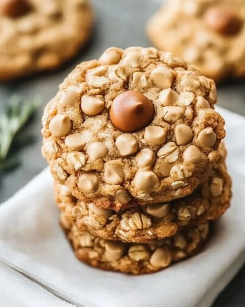 Freshly baked oatmeal butterscotch cookies on a cooling rack