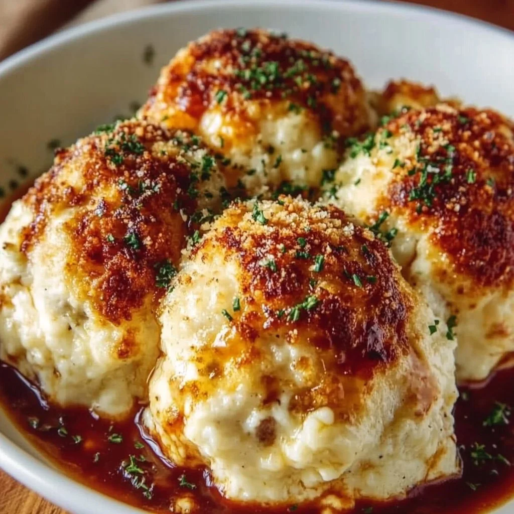 Parmesan Chicken Cloud Bombs on a plate, garnished and ready to serve