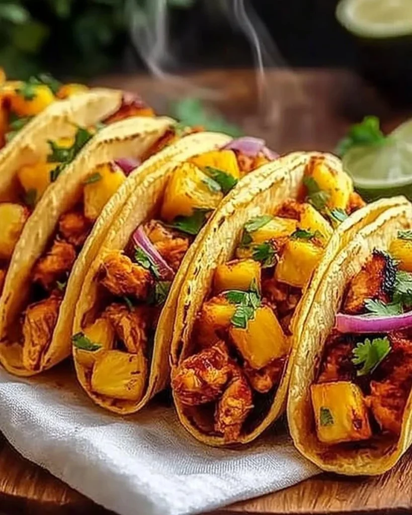 Delicious Pineapple Chicken Tacos with fresh ingredients and vibrant toppings