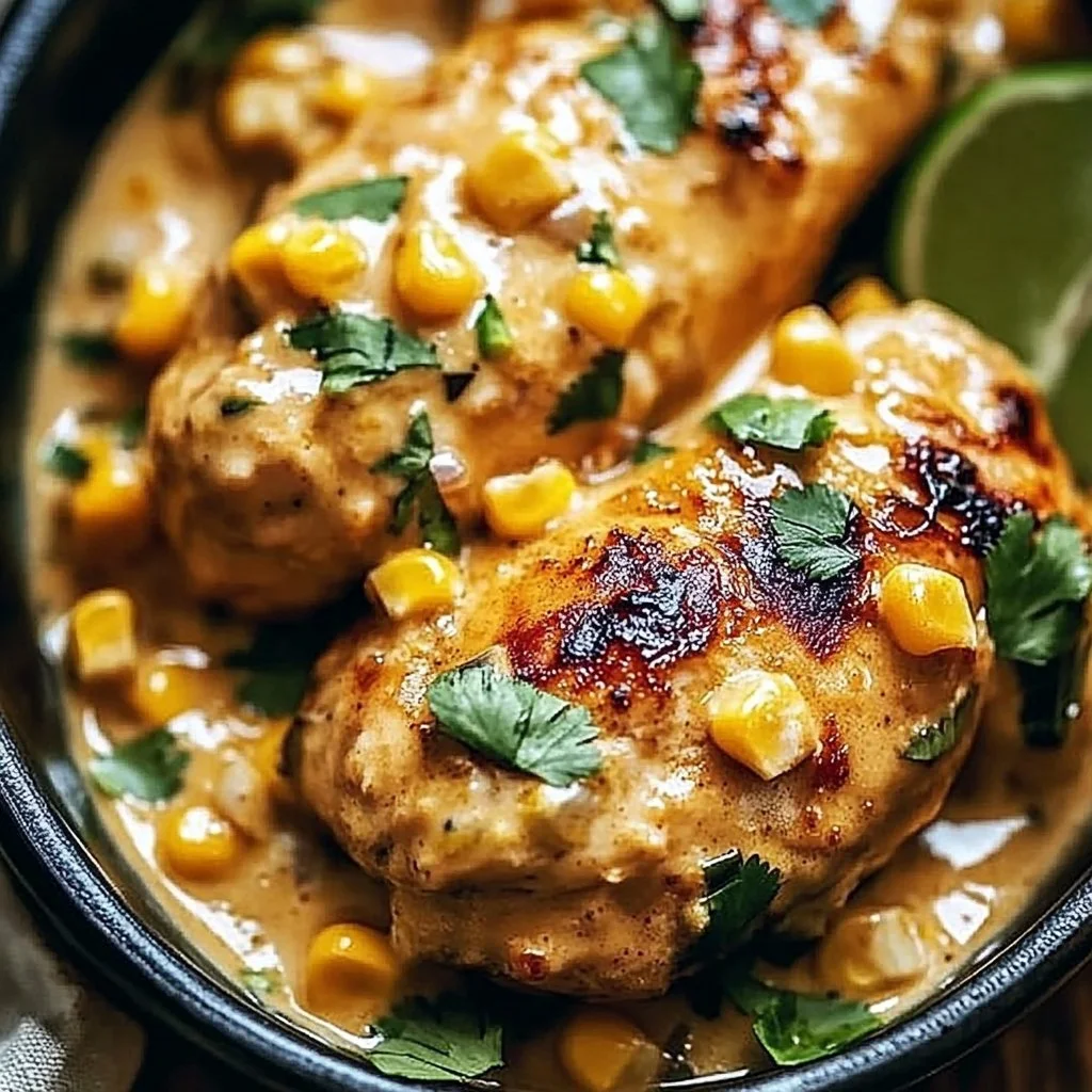 Delicious slow cooker street corn chicken topped with cilantro and cheese