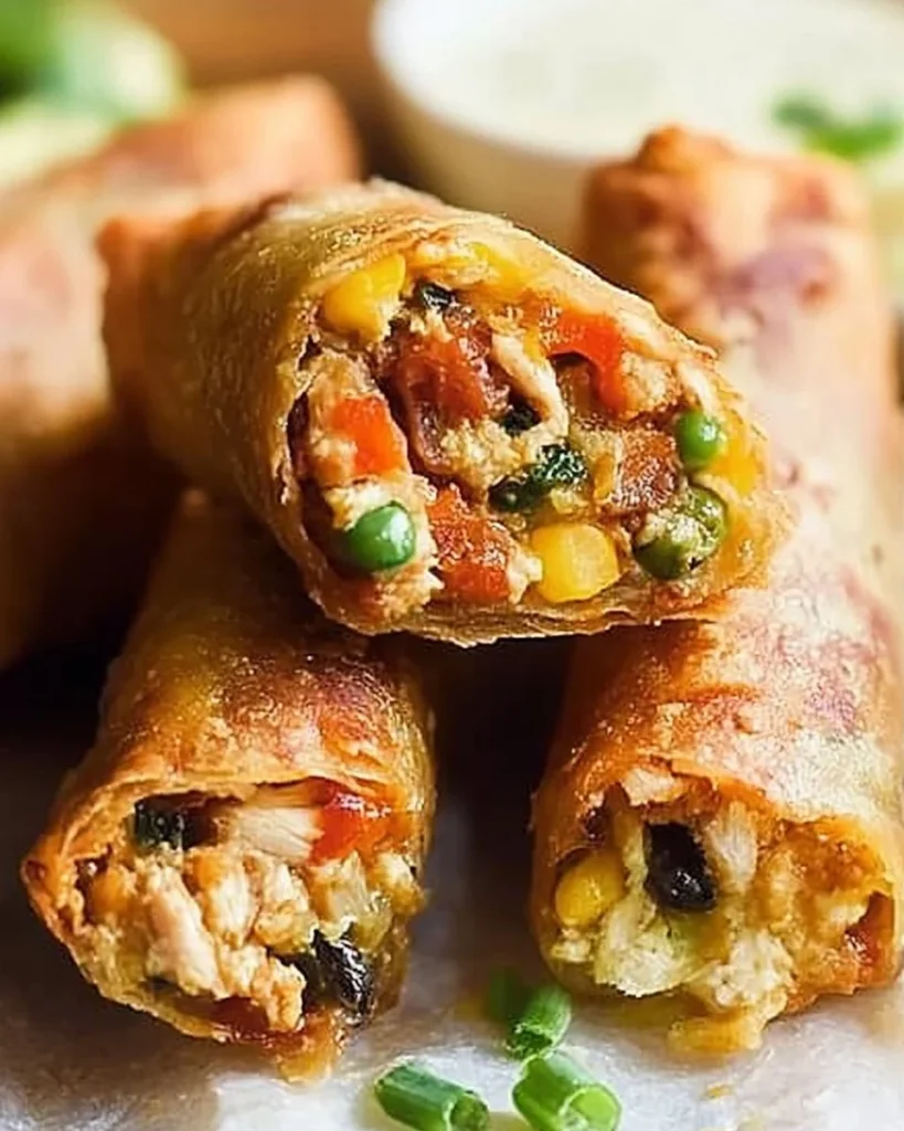 Southwest Chicken Egg Rolls filled with chicken and spices, crispy and delicious.