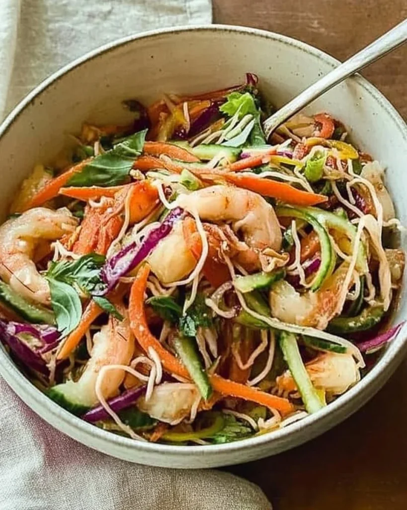 Spring Roll Bowl with creamy peanut dressing, colorful vegetables, and fresh herbs