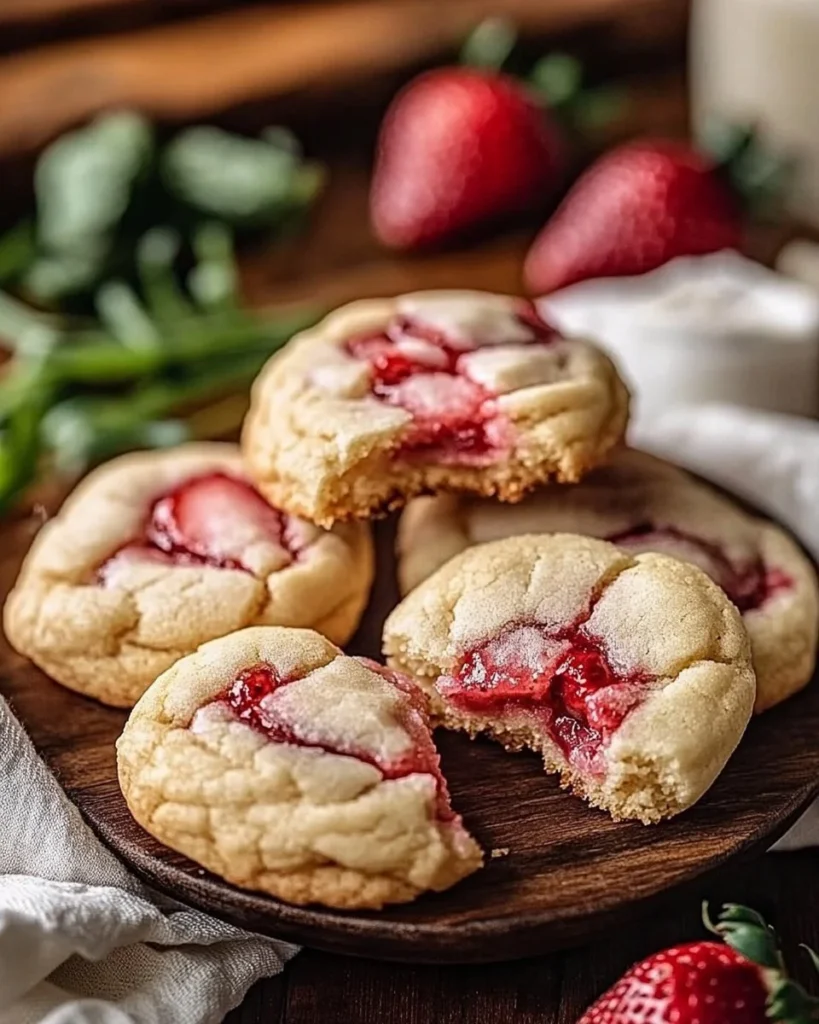 Delicious strawberry cheesecake cookies with fresh strawberries and cream cheese