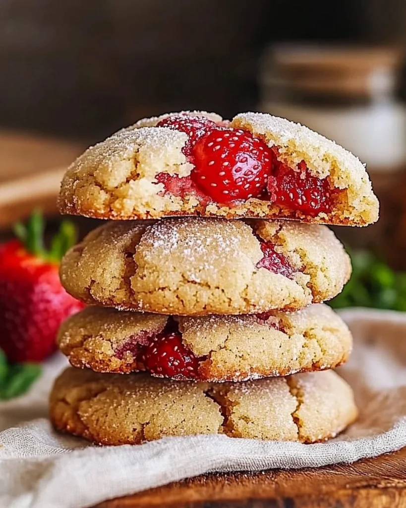 Deliciously baked strawberry cookies with fresh strawberries on top