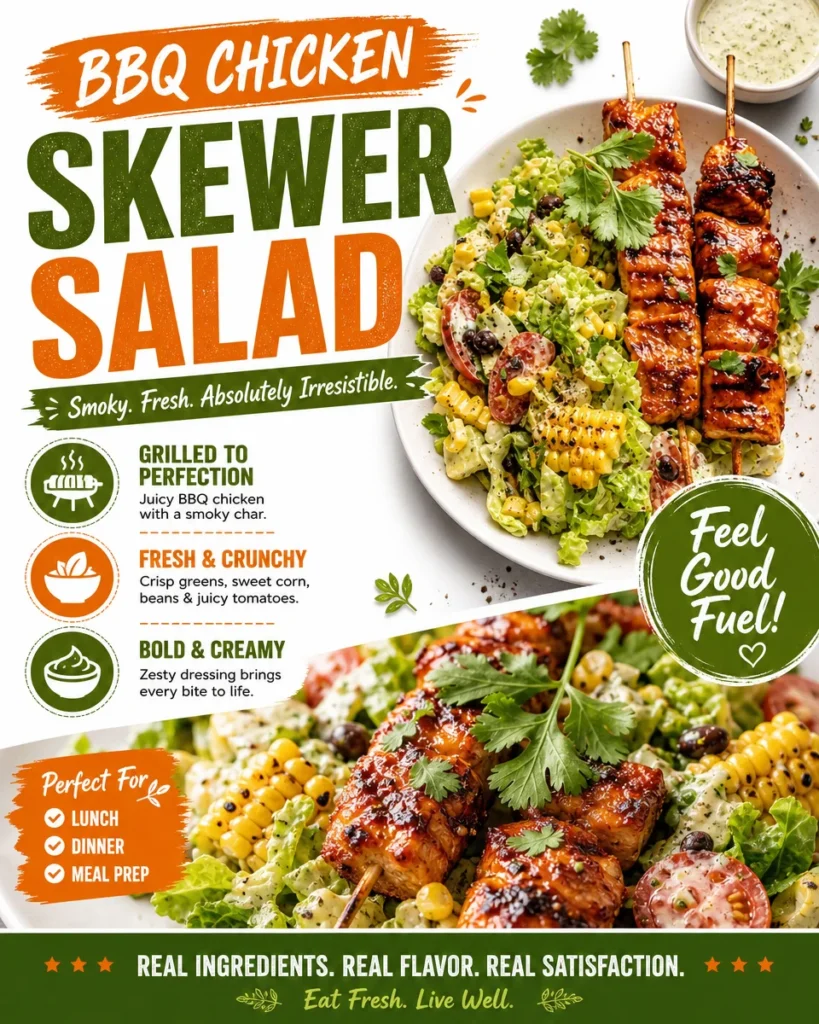Delicious BBQ chicken skewer salad, a healthy and quick meal perfect for family dinners.