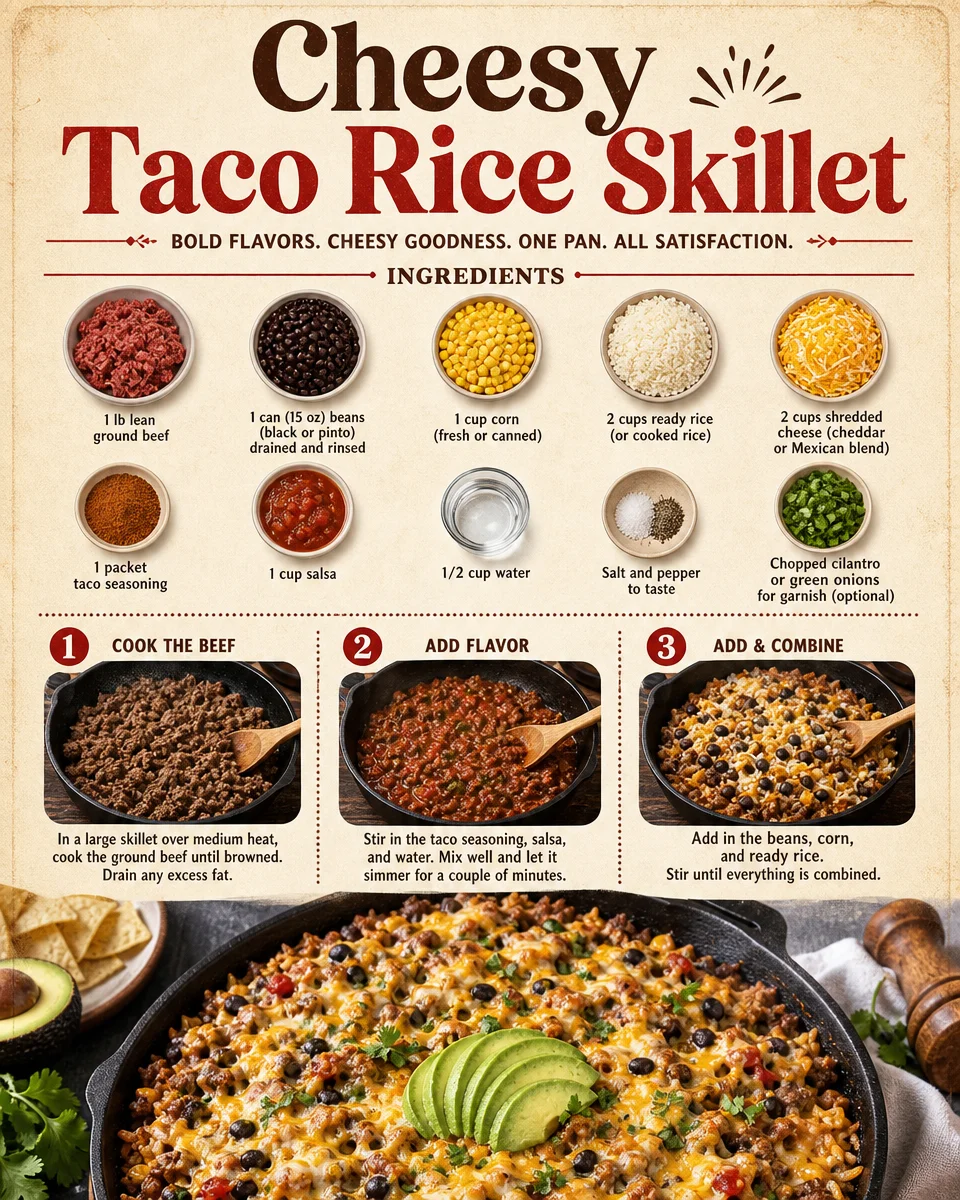 Cheesy Taco Rice Skillet: Quick One-Pan Weeknight Family Dinner