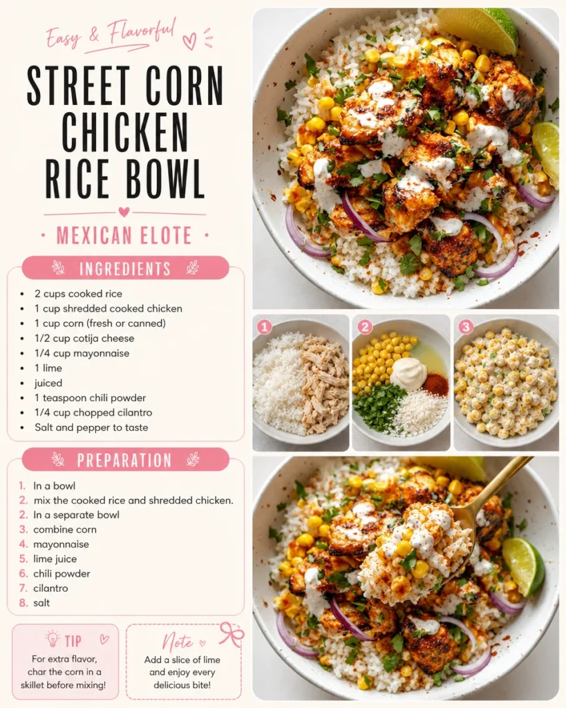 Street Corn Chicken Rice Bowl with fresh ingredients and vibrant presentation
